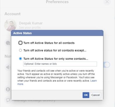 how to turn off active status on facebook app