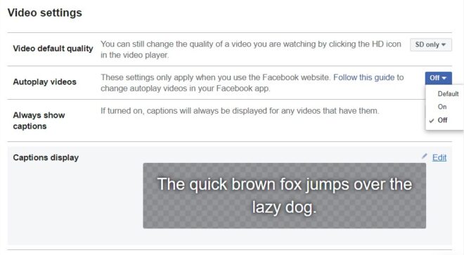 how to disable Auto Play videos Facebook