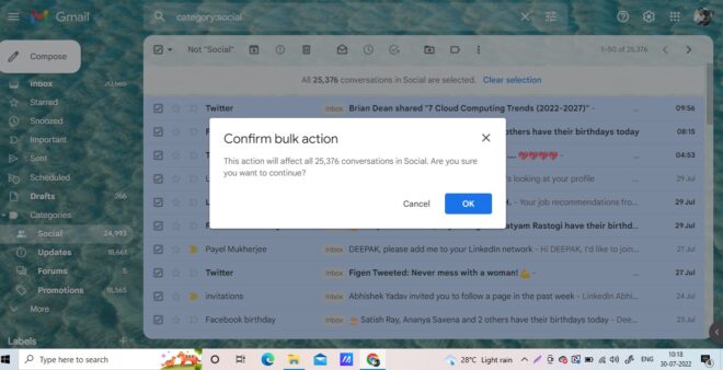 How to delete mails from one sender in gmail