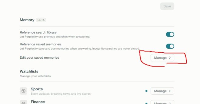 how to remove perplexity memories
